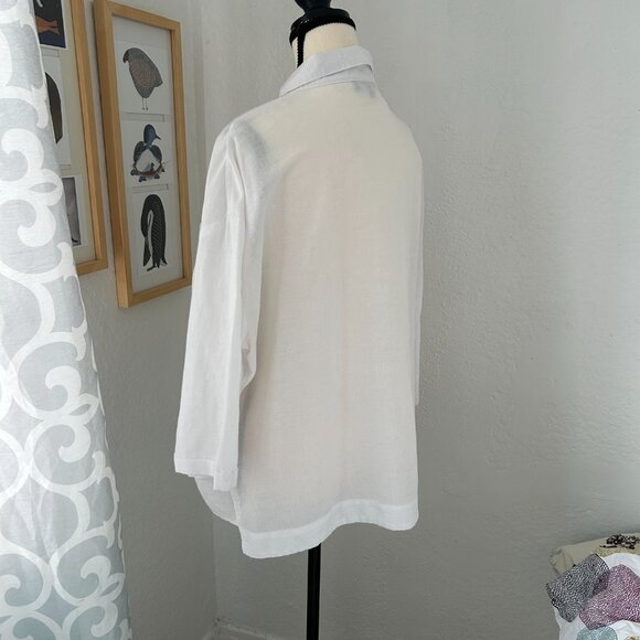 Lily Moss White Oversized Button down cotton ramie Blouse Womens Large - Picture 3 of 9